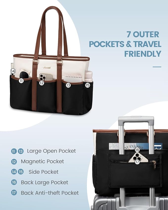 LOVEVOOK Work Tote Bag for Women, 17 lnch Laptop Bag for Women, Nurse Teacher Tote Bag, Utility Professional Computer Bag For Work/Travel/College/Daily, Large Purse Handbag With Multi Pockets