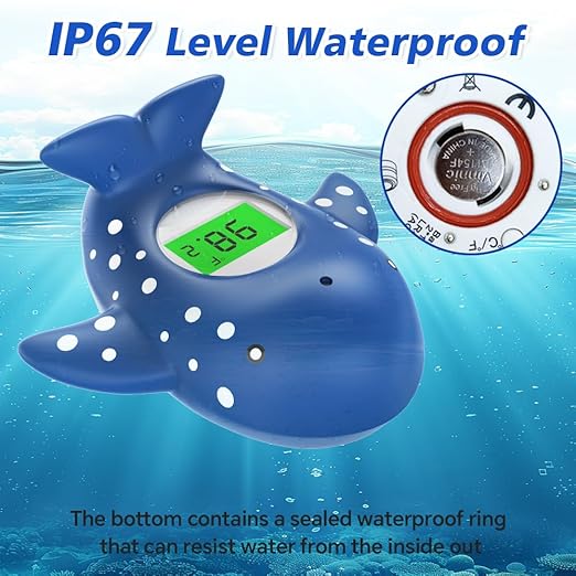 Baby Bath Thermometer, Infant Digital Water Thermometer Safety with 3 Color Backlit and Temperature Warning, Room Thermometers Floating Toy for Infant, Toddler, Bathtub, Swimming Pool (Navy Blue)