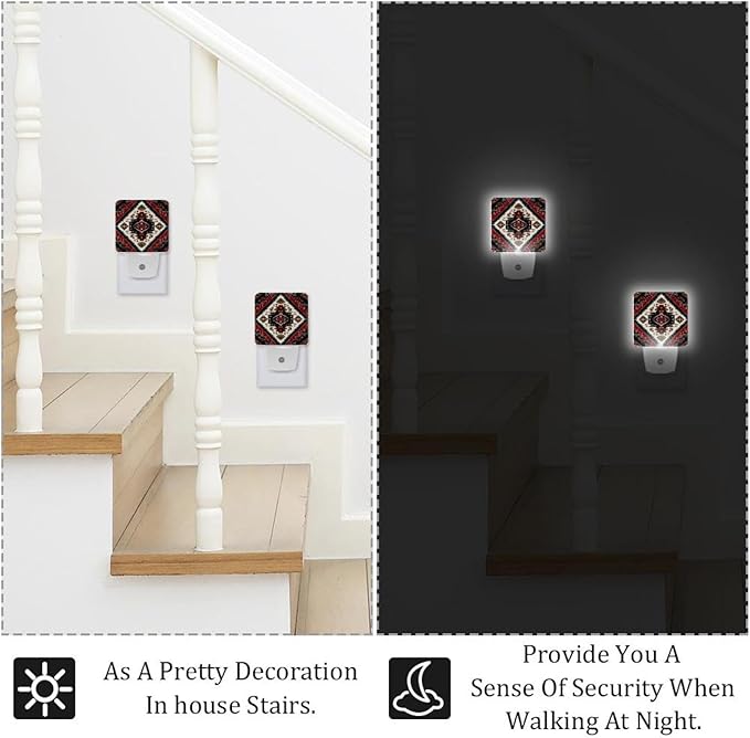 2 Count Tribal Navajo and Native (2) Plug in Night Light, LED Nightlights with Smart Dusk to Dawn Sensor for Kids, Nursery, Bedroom, Bathroom,Hallway, Stairs, Kitchen