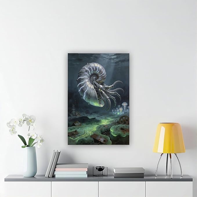 Framed Steampunk Mechanical Nautilus Wall Art - Underwater Industrial Poster for Man Cave Studio Decor 08x12inch(20x30cm)
