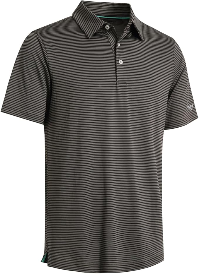 Men's Golf Polo Shirts Short Sleeve Striped Performance Moisture Wicking Dry Fit Golf Shirts for Men