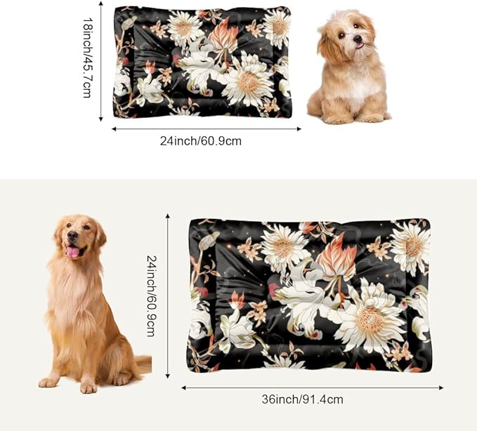 Night White Floral Cute Dog Beds Furniture Dog Crate Mat Pad for Crate Washable Bed for Washable Non-Slip Beds Bed Small Size Mats Carriers & Travel Products Indoor Outdoor 36X24 Inch
