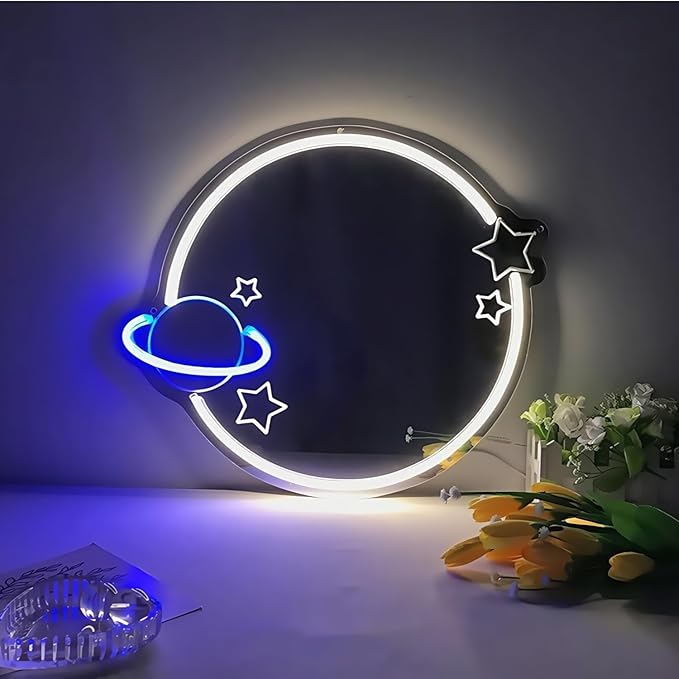 LED Mirror Neon Lights Light Up Dressing Mirror Cat/Shine Heart/Bat/Butterfly Shape Neon Mirror Sign for Modern Home Girl Room Bathroom Salon Wall Art Decor Gift For Girlfriend USB Powered