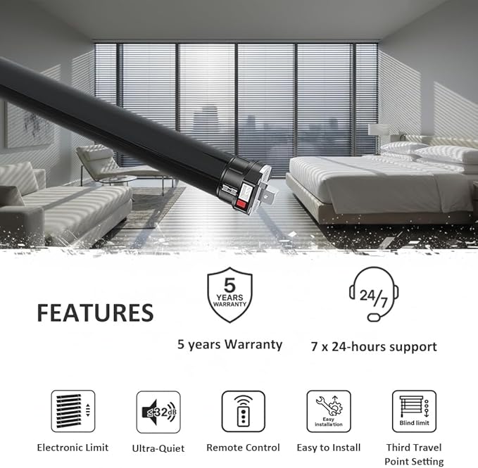 KNX Smart Tubular Motor 120V, Heavy Duty Electric Roller Shade Engine, Wired Automation Blind Drive, 433MHz Remote, Quiet Lift for Wood Blinds & Screens (50 N.m for Φ55mm （2-1/8") Octagonal Tube