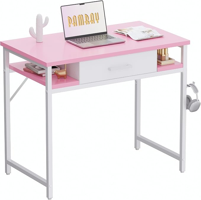 Pamray 32 Inch Small Computer Desk with Drawers for Bedroom Small Spaces | Compact, Sturdy, Easy Assembly, Mini, Suitable for Dorm and Apartment, Study and Writing