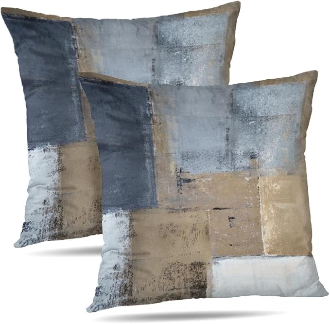Throw Pillow Covers for Couch, 24x24 Inch, 2 Pack, Brown Grey | Decorative Throw Pillow Covers Cushion Covers for Couch Bedroom Sofa Living Room