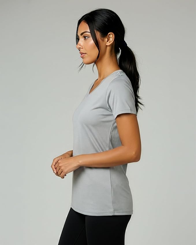 5 Pack Women's Dry Fit V Neck Workout Tops T Shirts Athletic Gym Yoga Tees | Available In Plus Size, Cooling Moisture-Wicking, Short Sleeve, Quick-Dry, Fitness, Stretch, Exercise, Running, Hiking