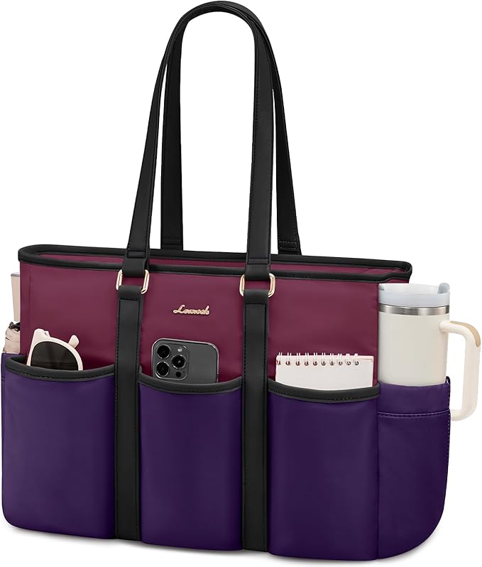 LOVEVOOK Work Tote Bag, 15.6 Inch Laptop Bag for Women Teacher Nurse Mom With Large Cup Holder, Computer Purse Large Handbag With Multi Pockets