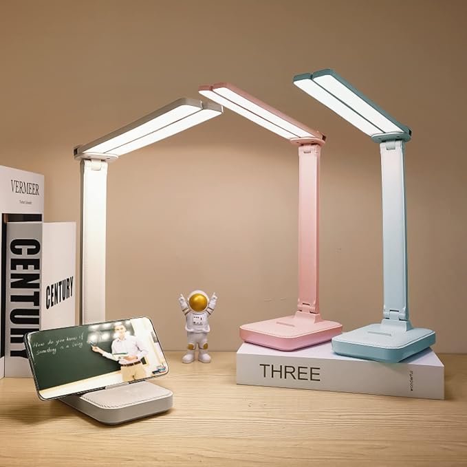 Blue Desk Lamp for Home Office,Portable Small Desk Lamp with 3 Lighting Modes, Battery Operated Rechargeable Desk Light for Kids, Reading,Studying,Dormitory,Blue