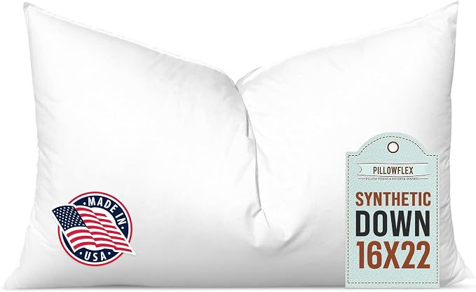 Pillowflex Synthetic Down Pillow Insert 16x22 in - Karate Chop Pillow | Large Rectangle Sham Form, Plush Polyester Cotton Blend, Cloud-Like Comfort, Clump-Resistant Fill, Smooth Elegant Finish
