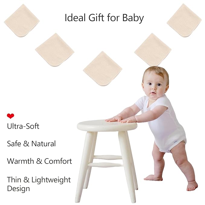 10-Pack Organic Cotton Baby Washcloths | Ultra-Soft Newborn Face Bath Towel - Reusable Baby Wipes for Delicate Skin Thin & Lightweight, Perfect for Babies, Kids, Toddlers, Infant (Stripes)