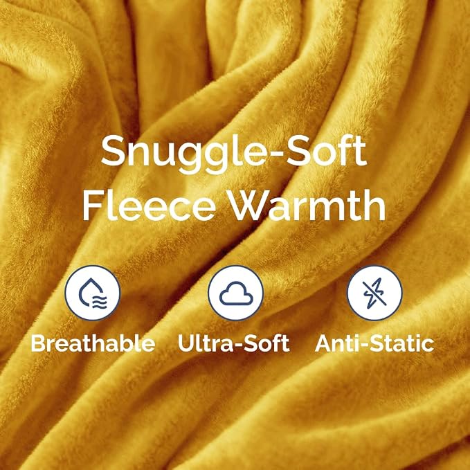 Fleece Blanket King Size - Ultra-Soft Warm Flannel Fleece Blanket - Gold | Soft, Warm, Outdoor Picnic Blanket for Camping, Travel, Lightweight, Cozy, Anti-Static, Home Decor Gifts for Men & Women