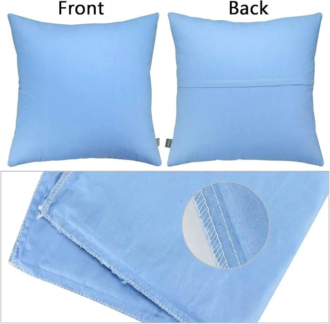 4-Pack 100% Cotton Comfortable Solid Decorative Throw Pillow Case,Thmyo Square Cushion Cover Pillowcase Sublimation Blank Pillow Covers DIY Throw Pillowcase for Sofa(20x20 inch/ 50x50cm,Sky Blue)