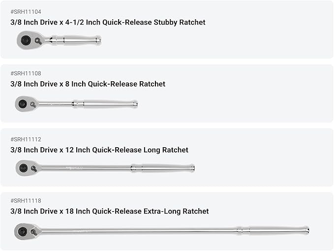 TEKTON 1/4, 3/8, 1/2 Inch Drive Quick-Release Ratchet and Breaker Bar Set (15-Piece) | SDR99902