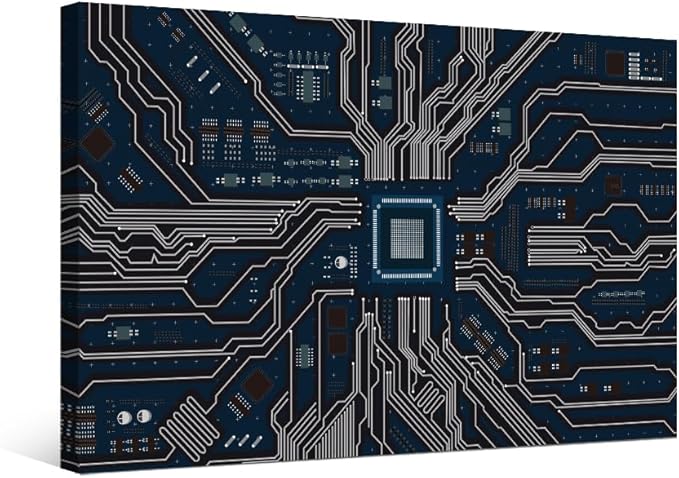 1 Panel Wall Decor CPU Concept Canvas Wall Art Technology Digital Wall Art Modern Artwork for Office Electronic PC Picture Print on Canvas Framed Ready to Hang for Living Home Decor 12X16 INCH