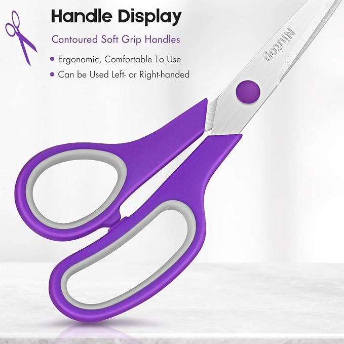 Scissors Bulk Set of 50-Pack, Niutop 8" Multipurpose Sharp Sewing Craft Fabric Scissors for Office Home High/Middle School Student Office Teacher Art Supplies, Soft Comfort-Grip Right/Left Handles