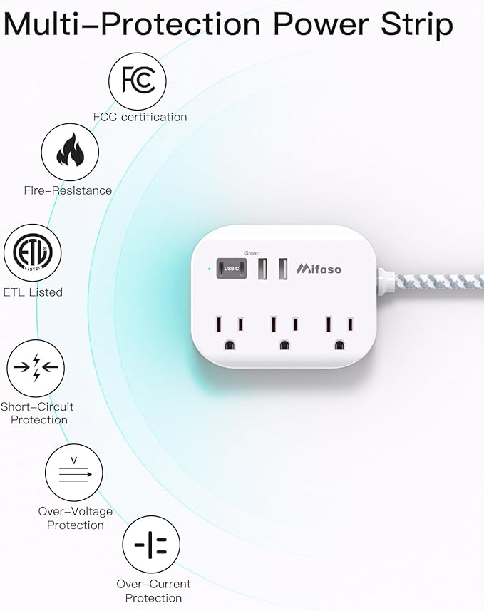 Dorm Room Essentials - 15Ft Power Strip with USB Ports, Flat Extension Cord with Multiple Outlets, Desk Accessories USB Charging Station, Non Surge Protector for Cruise Ship, Travel