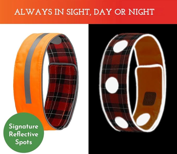 SPOT THE DOG! Reflective Dog Collar - Adjustable Pet Collars, Safe, Durable, Comfortable Dog Walking Accessories for Large Dog, Hunting Dog, Puppy, Boy, Girl Dog Collars (Blaze Orange, Red Plaid, XL)