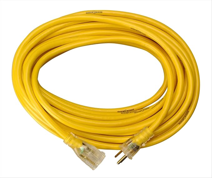 Southwire Yellow Jacket Heavy Duty Extension Cord - Reliable Outdoor Power for Tools & Equipment - Lighted End with Weather Resistant SJTW Jacket - 25 Foot
