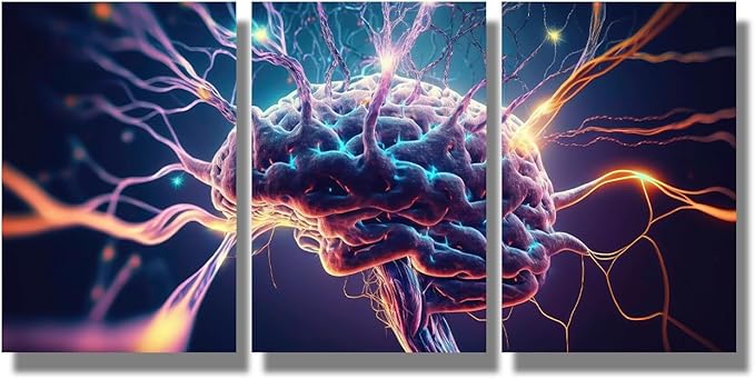LSIUHWUWI Modern Wall Art 3 Panel Human Brain Neurons Firing Picture Prints on Canvas for Living Room Computer Room,Office Wall Decoration, Framed Ready to Hang 12x16inchx3
