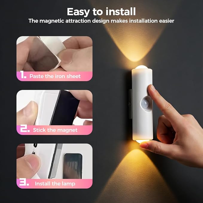 Rechargeable Smart LED Motion Sensor Ambient Light, 2026 New Magnetic Smart Sensor Night Light, Cordless LED Wall Sconce Lamp for Steps, Bedroom, Hallway, Courtyard (White, 4 Pack)