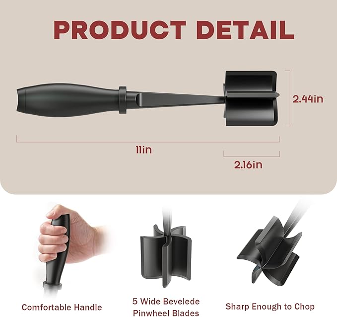 2Pack Meat Chopper Upgrade Hamburger Smasher, Masher for Ground Beef | Heat Resistant, Food-Grade Nylon, for Ground Turkey/Chicken and More, Non Stick Mix Grinder, Dishwasher Safe, Black