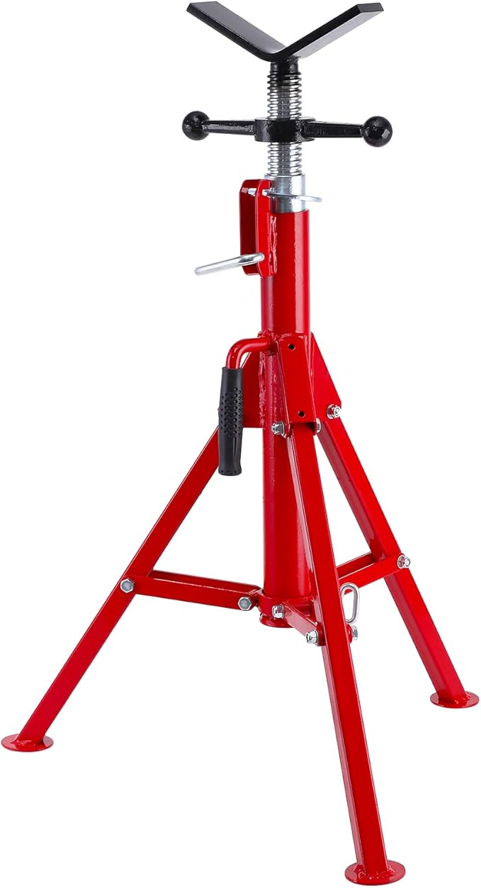 PioneerWorks V Head Pipe Jack Stand, 28-52in Adjustable Height, 2500Lbs Load, 1/8"-12" Pipe Capacity, Heavy Duty Pipe Stand Carbon Steel, Steel Jack Stands Portable Folding for Welding, Threading