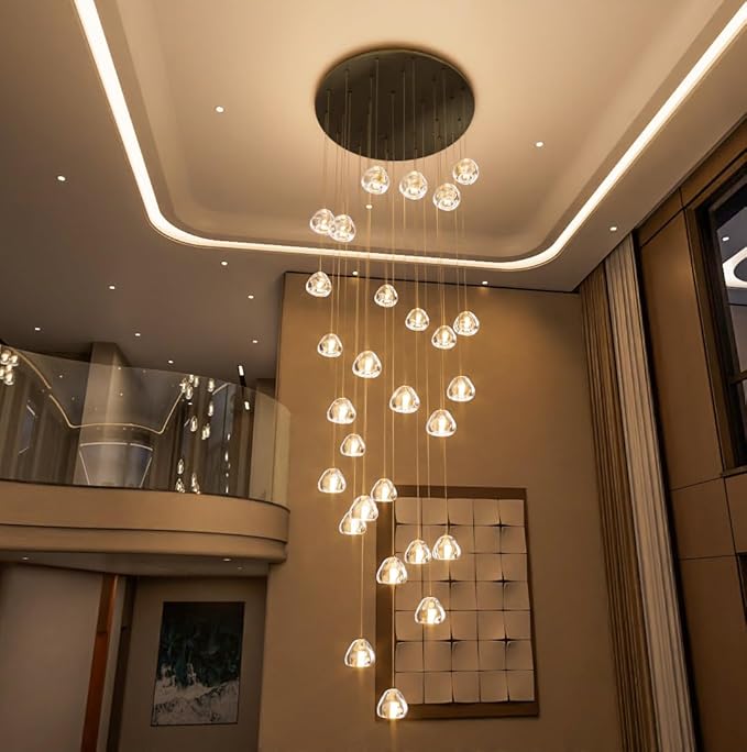 13ft Modern LED Chandeliers for Entryway Living Room Long Light High Ceiling Dining Room Light Dimmable Pendant Lighting Fixtures Chandelier for Foyer Staircase 2700K 6000K Lighting Black