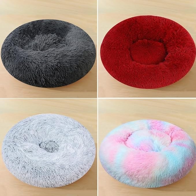 Calming Donut Dog & Cat Bed, 36 Inch Round Fluffy Dog Beds for Small Medium Large Dogs and Cats Anti-Anxiety, Puppy Bed, Washable Round Cozy Soft Pet Bed (Light Grey)