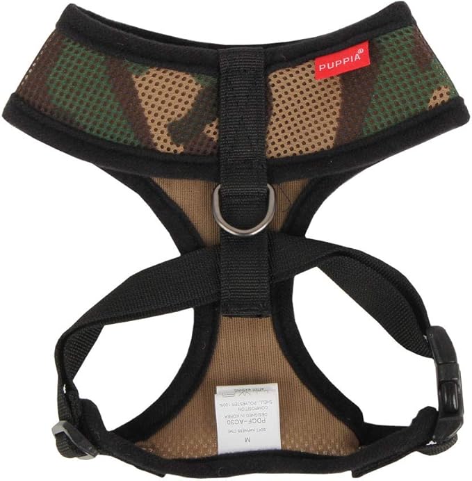 Puppia Soft Dog Harness No Choke Over-The-Head Triple Layered Breathable Mesh Adjustable Chest Belt and Quick-Release Buckle, Camouflage, Large