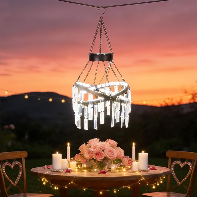 Solar Hanging Crystal Chandelier Outdoor Garden Decorative Lights Bright White 5ft LED Strip Waterproof Hanging Lantern for Garden, Yard, Patio, Gazebo, Party, Wedding Style 1