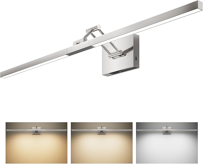 VONLUCE 36" LED Bathroom Vanity Light, 3CCT Modern LED Vanity Lights with 360° Rotatable Head Swing Arm, 15.4W Bathroom Light Fixture Over Mirror, LED Lights for Bathroom Bedroom, Brushed Nickel