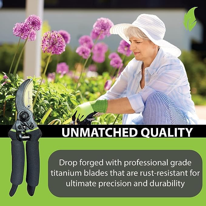 GARDEN GURU Soft Grip Garden Pruning Shears Scissors Clippers - Hardened Titanium Blades, Comfort Grips ??Heavy Duty Bypass Hand Pruners Branch Cutters for Gardening Trimming Bushes - 1 Case (50 Pcs)