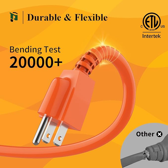 Outdoor Extension Cord 75 FT Waterproof, 16/3 Gauge Heavy Duty 3 Prong Extension Cord, 13A 1625W SJTW, ETL Listed, Great for Garden and Home, Orange