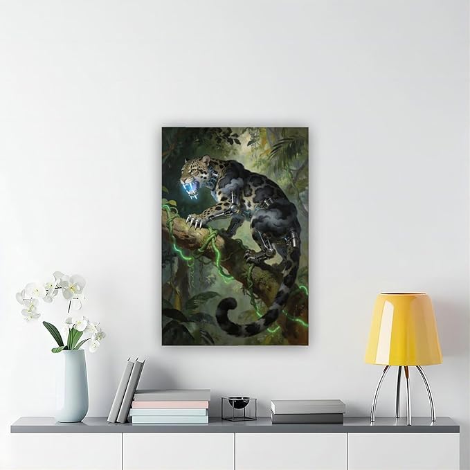 Framed Steampunk Mechanical Leopard Wall Art - Jungle Futuristic Beast Poster for Man Cave Living Room Decor 12x18inch(30x45cm)