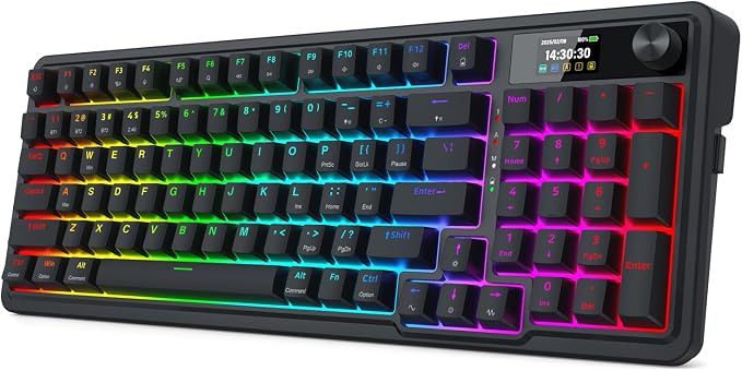 Redragon K719 PRO Wireless 95-Key Gasket Gaming Keyboard, TFT Screen & Knob | Easy-Control LED Info Display, 0-Delay Tri-Mode, Cushioned 5-Layer Noise Dampening for Creamy Thocky Sound, Practical 95 keys
