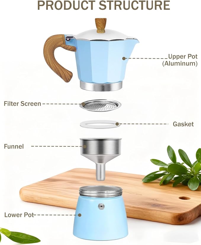 Coffee Maker Stovetop Espresso Maker 9 Cup Aluminum Moka Pot Percolator 15oz 450ml Easy Brewing for Electric Ceramic Stoves Home Camping Italian Cuban Café Classic Blue