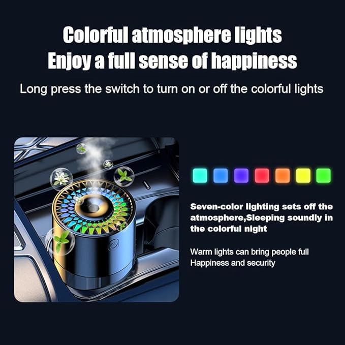 Car Humidifier, Car Diffuser, 300ml Car Diffusers for Essential Oils, Smart Car Air Freshener Diffuser, USB Cool Mist Humidifier Diffuser, 7-LED Color Changing, for Car Home Office Bedroom (Ocea)