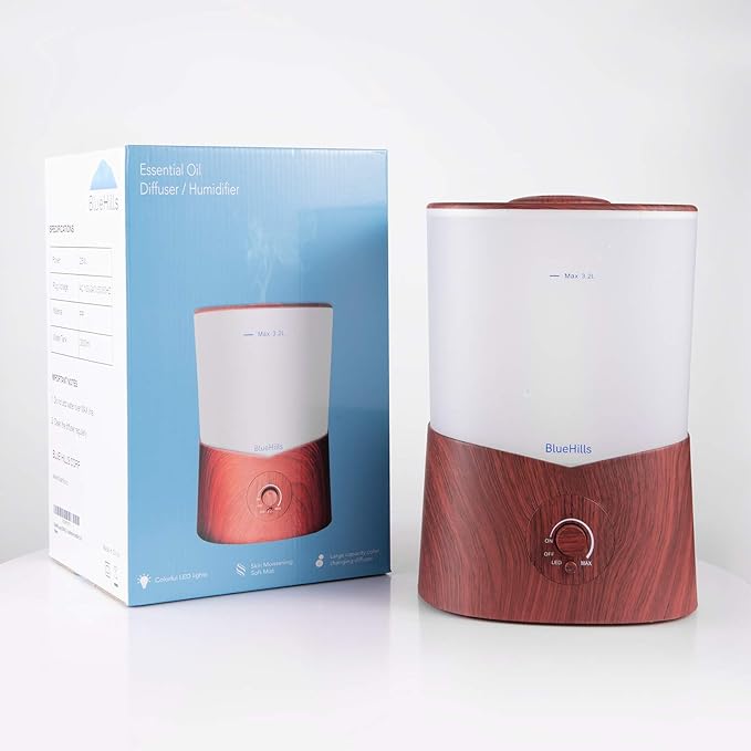 BlueHills Premium Set of Two Large 2000 ML and 3000 ML XL Essential Oil Diffusers Humidifier Combo for Large Room Home with Décor LED Lights Great Gift – Value Pack of Dark Wood Grain.