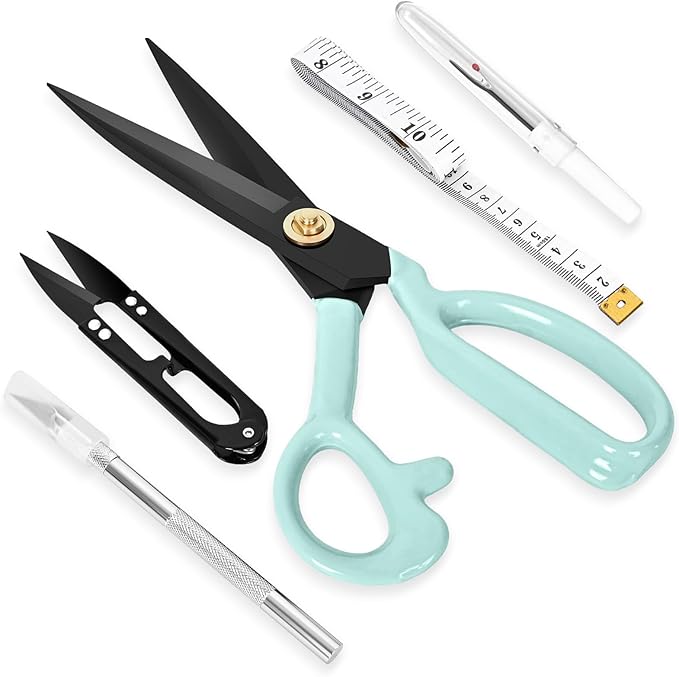 Professional Tailor Scissors Heavy Duty - Multi-Purpose Sewing Fabric Scissors for Leather Cutting Industrial Sharp Shears Home Office Arts, and Crafts (9 Inch) Green