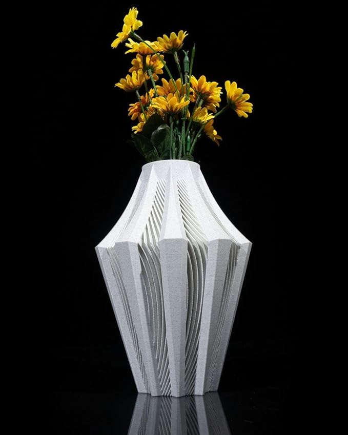 Aether Gray Vase – Modern Architectural Design | Eco-Friendly Home Decor (Primary color:Beige;)