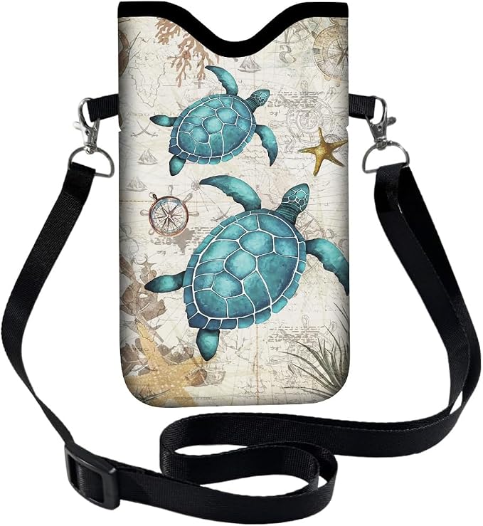 Neoprene Phone Sleeve Pouch with Adjustable Strap Neck Lanyard Fits Most Smartphones 7.1 x 3.9 Inch Phone Crossbody Sleeve Sea Turtle Waterproof Carrying Cellphone Case Bag for Women Men