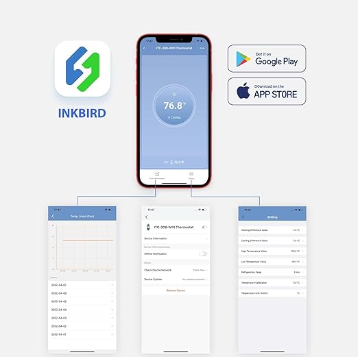 Inkbird WiFi ITC-308 Digital Temperature Controller Thermostat Remote Monitoring Controlling Home Brewing Fermentation Breeding Incubation Greenhouse