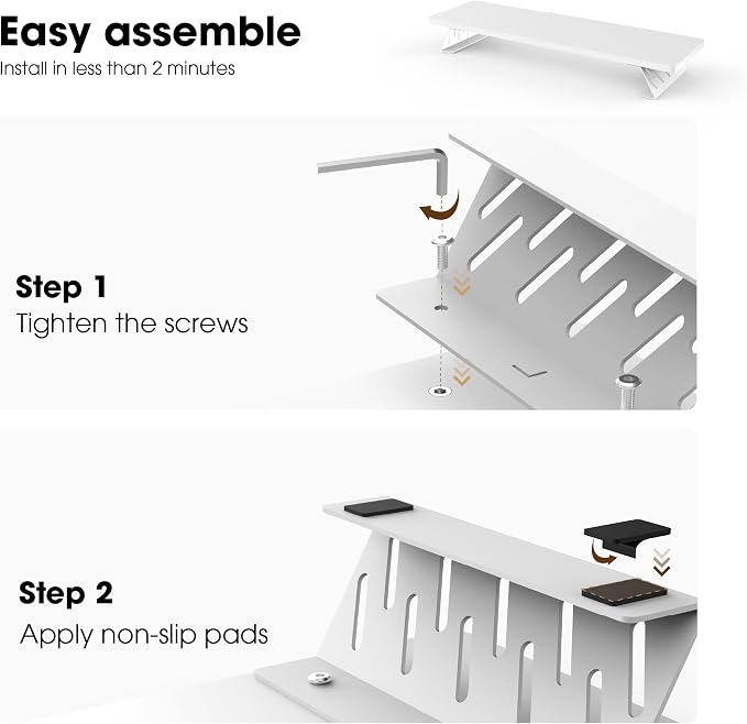 Fenge Monitor Stand Riser, Desk Top Shelf for 2 Monitors, Computer Stands for Desk, Wood & Steel Desktop Riser for Laptop, PC, Printer