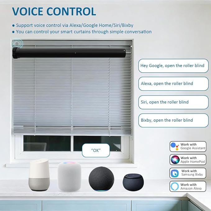 Matter Over WiFi Smart Roller Shade Motor, Retrofit Electric Blind Motor, 110V Wired Tubular Motor, Compatible with Alexa/HomeKit/Google/SmartThings, High Torque (6.0 N.m for Φ50mm (2") Round Tube)