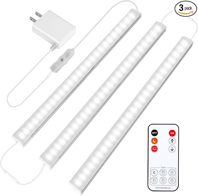 Maylit Under Cabinet Lights Plug in, 3 Pcs 12 Inch Ultra Thin Under Cabinet Lighting, Super Bright Daylight White Under Counter Lights for Kitchen, Dimmable Light for Cabinet, Counter, Workbench, Desk