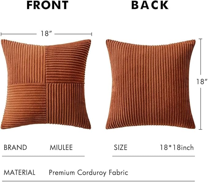 MIULEE Fall Rust Boho Decorative Throw Pillow Covers for Couch 20x20 Inch | 2 Pack, Boho Farmhouse Pillow Covers, Soft Cross Corduroy Patchwork Textured Cushion Cases For Bed Sofa