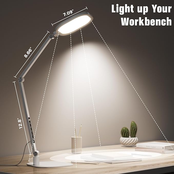 LitONES Eye-Care Desk Light for Video Calls Home Office-White | 15W LED Desk Lamp with CRI 97.8 Memory & Timer Function, 1200LM Dimmable Computer Light for Conference, Reading, Study