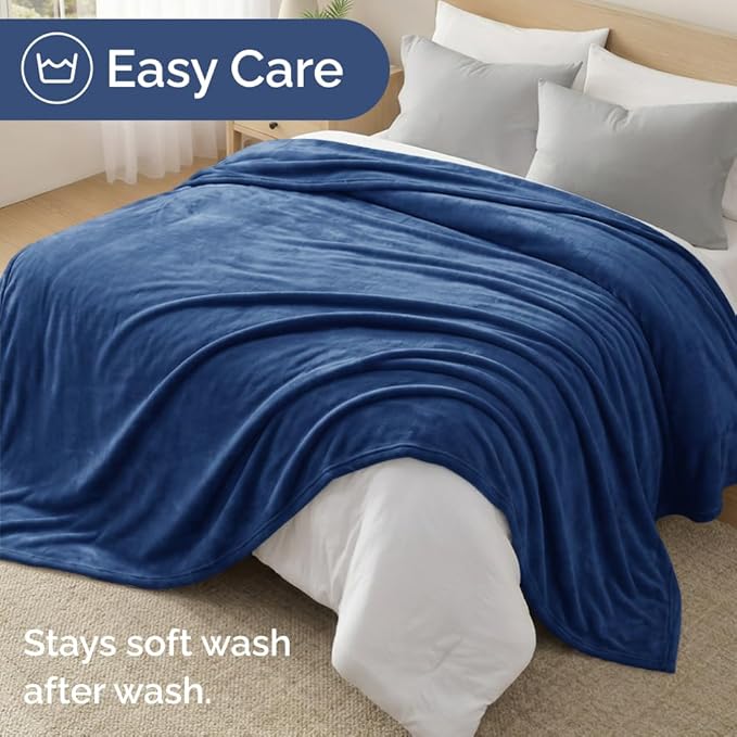 Fleece Blanket Full Size - Ultra-Soft Warm Flannel Fleece Blanket - Navy | Soft, Warm, Outdoor Picnic Blanket for Camping, Travel, Lightweight, Cozy, Anti-Static, Home Decor Gifts for Men & Women