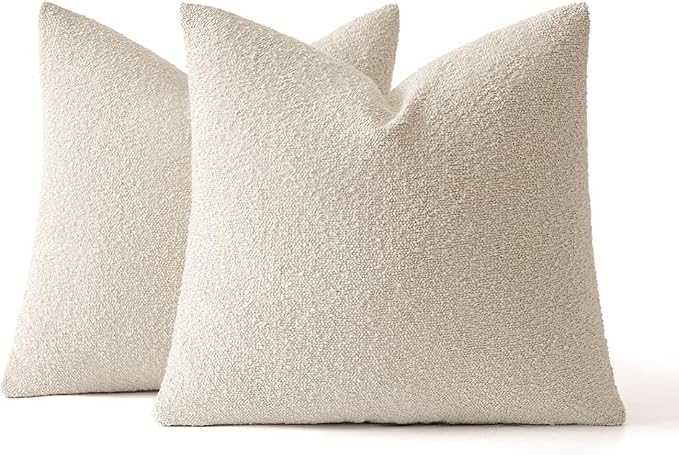 MIULEE 22x22 Decorative Euro Sham Boucle Couch Pillow Covers Beige | Set of 2 Textured Neutral Throw Pillow Covers, Accent Solid Pillowcases, Sofa Living Room Home Decor